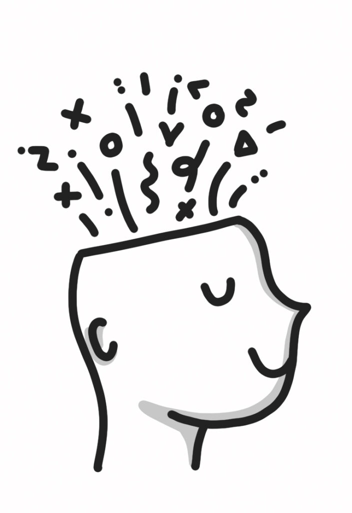 Illustration von einem Kopf mit sprudelnden Ideen