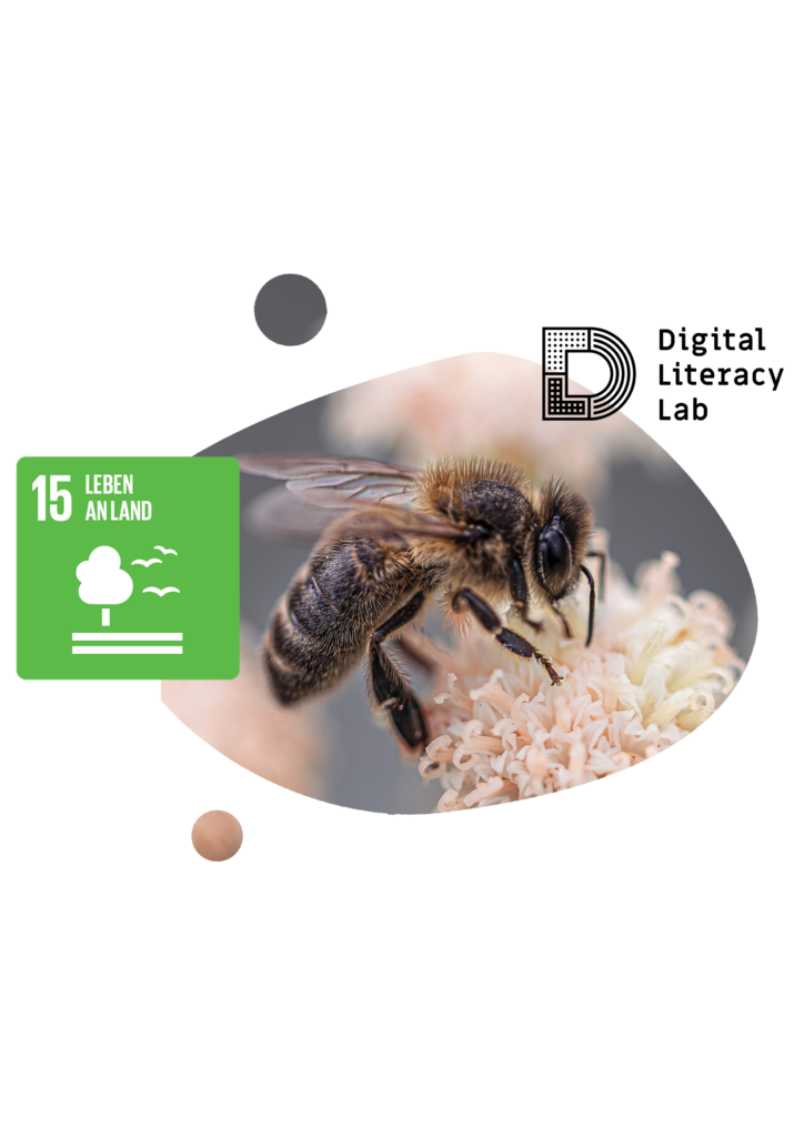 Biene sammelt Nektar, Logo Nachhaltigkeitsziel 15