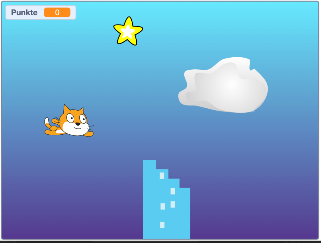 Beispiel Jump & Run Spiel Flying Cat mit Scratch