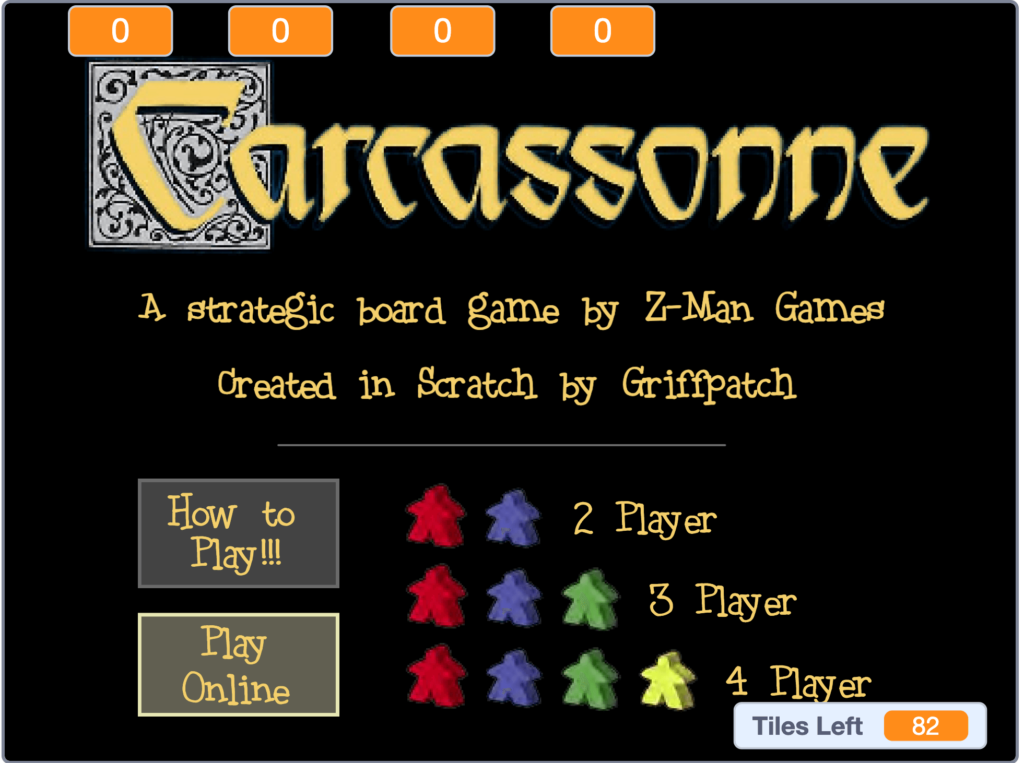 Startbildschirm eines eigenen Spiels mit Scratch
